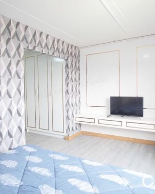 ห้อง Apple Condo ตกแต่งสีฟ้าเทา